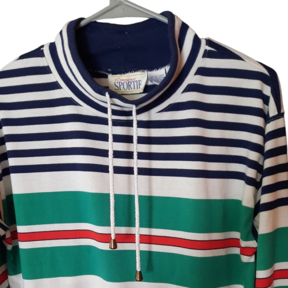 Vintage Sportif Bright Striped Pullover Adj Collared Shirt Long Sleeves Size S - Picture 3 of 6